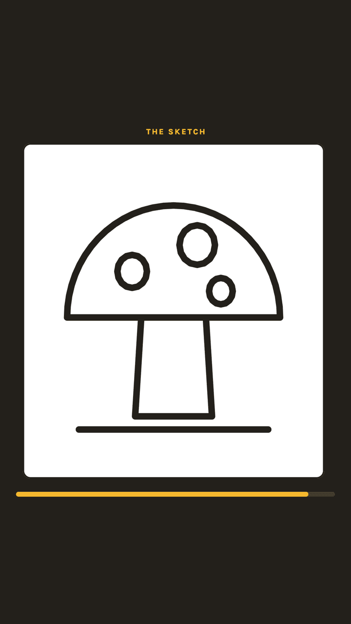 The Sketch as the room sees it: a drawing of a mushroom, with no word shown.